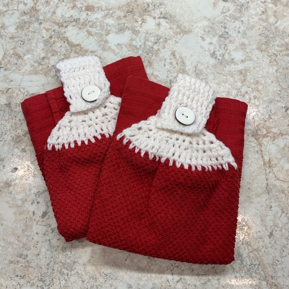 2 Handing Kitchen Hand Towels / Handmade / Red / Country or Contemporary Decor - Picture 4 of 4